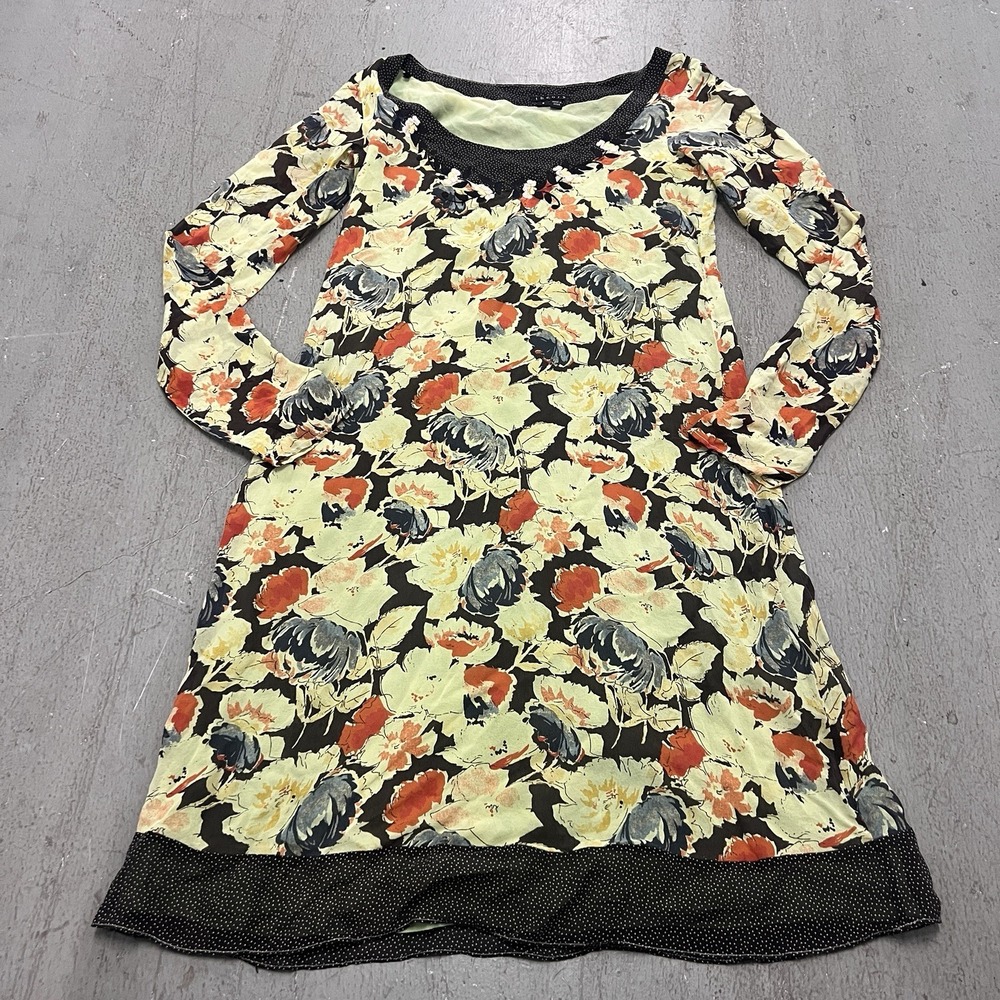 Theory Women's Long Sleeve Floral Print Dress Black‎ Yellow Orange Size 2